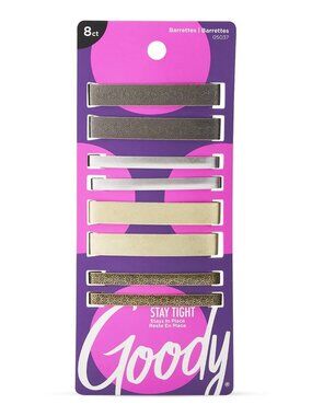 Stay Tight Hair Barrettes - 8 Ct, Assorted Metallic Colors, Non-Slip Flat Hair C